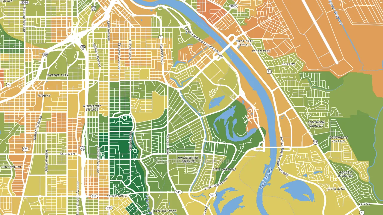 Broadmoor-Anderson Isle-Shreve Isle, Shreveport, LA block-group voter-turnout map
