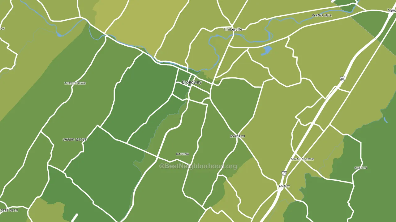Broadway, VA block-group voter-turnout map