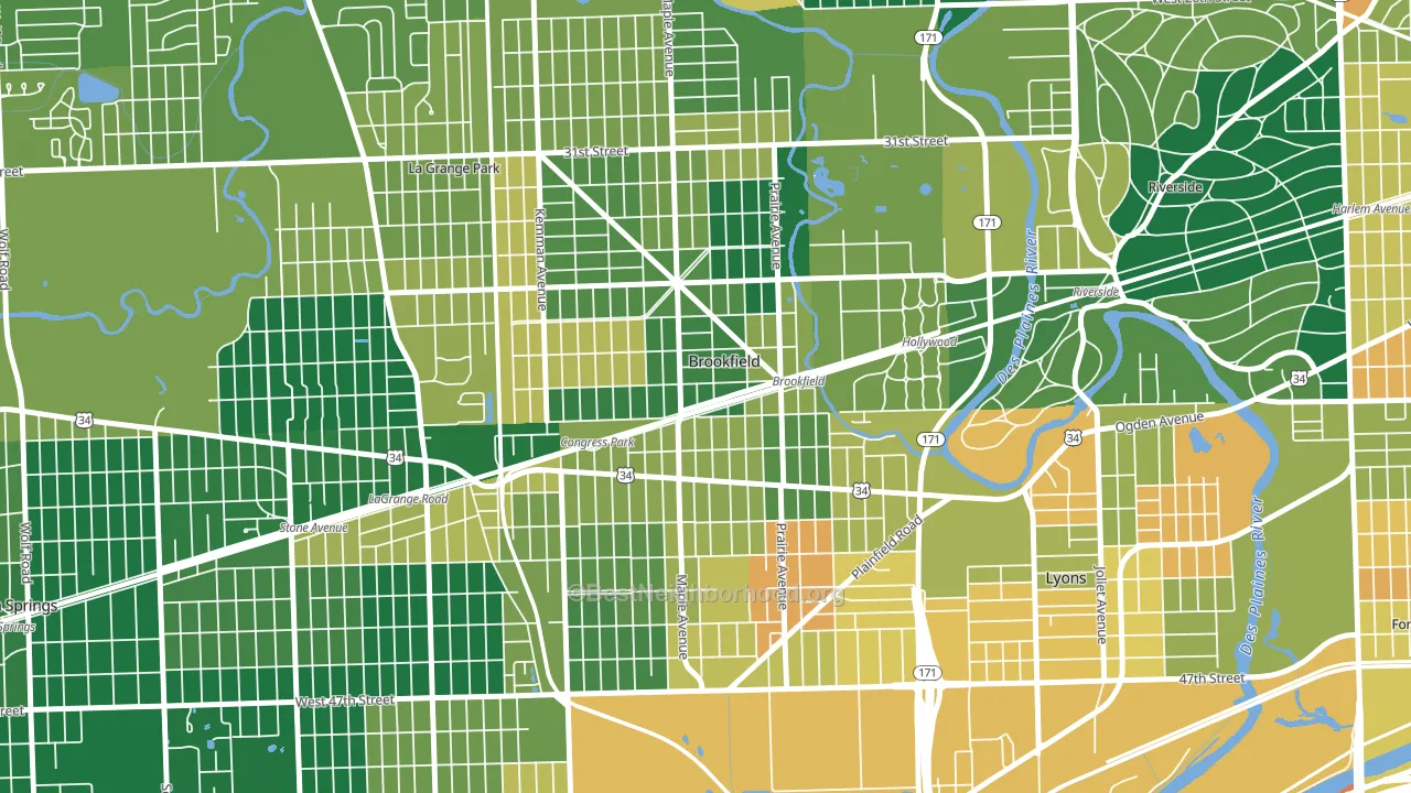 Brookfield, IL block-group voter-turnout map