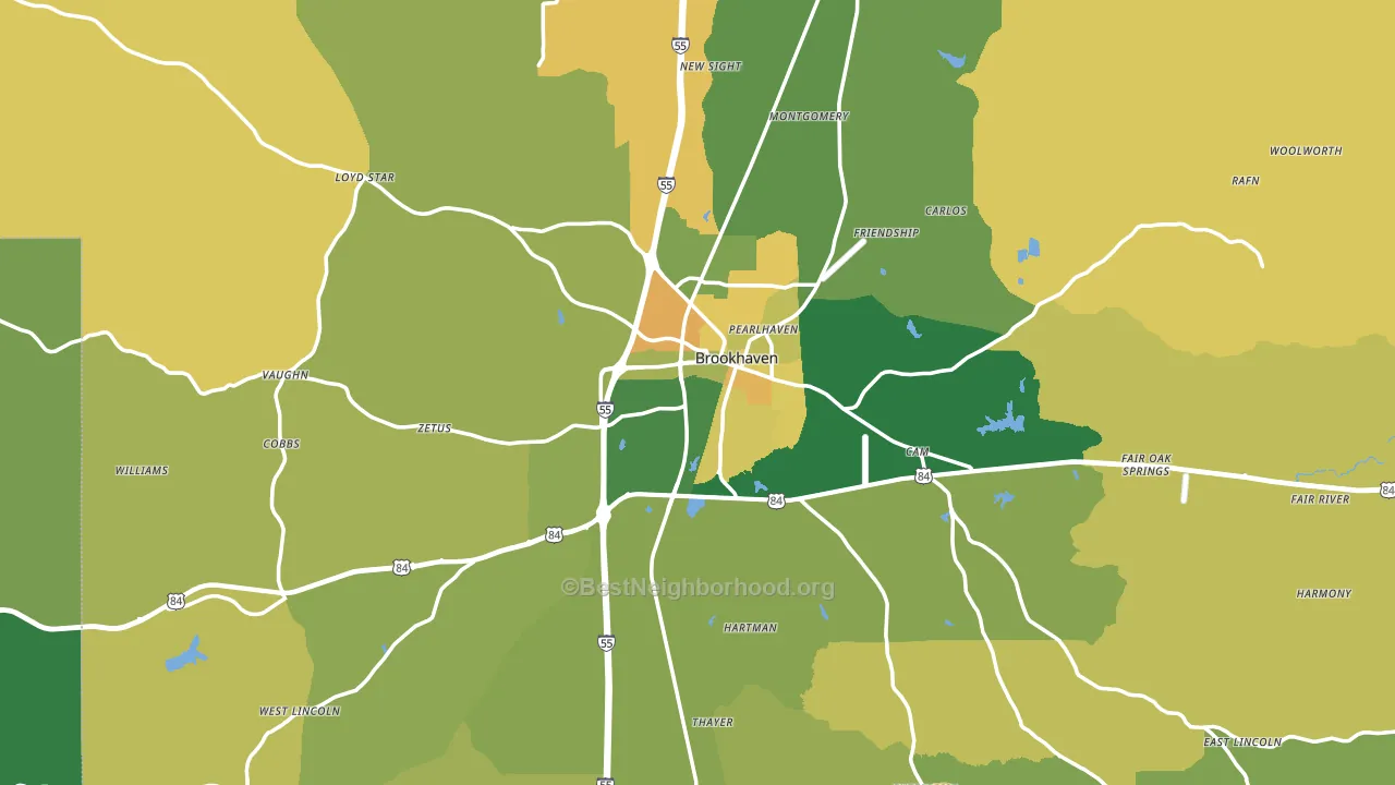 Brookhaven, MS block-group voter-turnout map