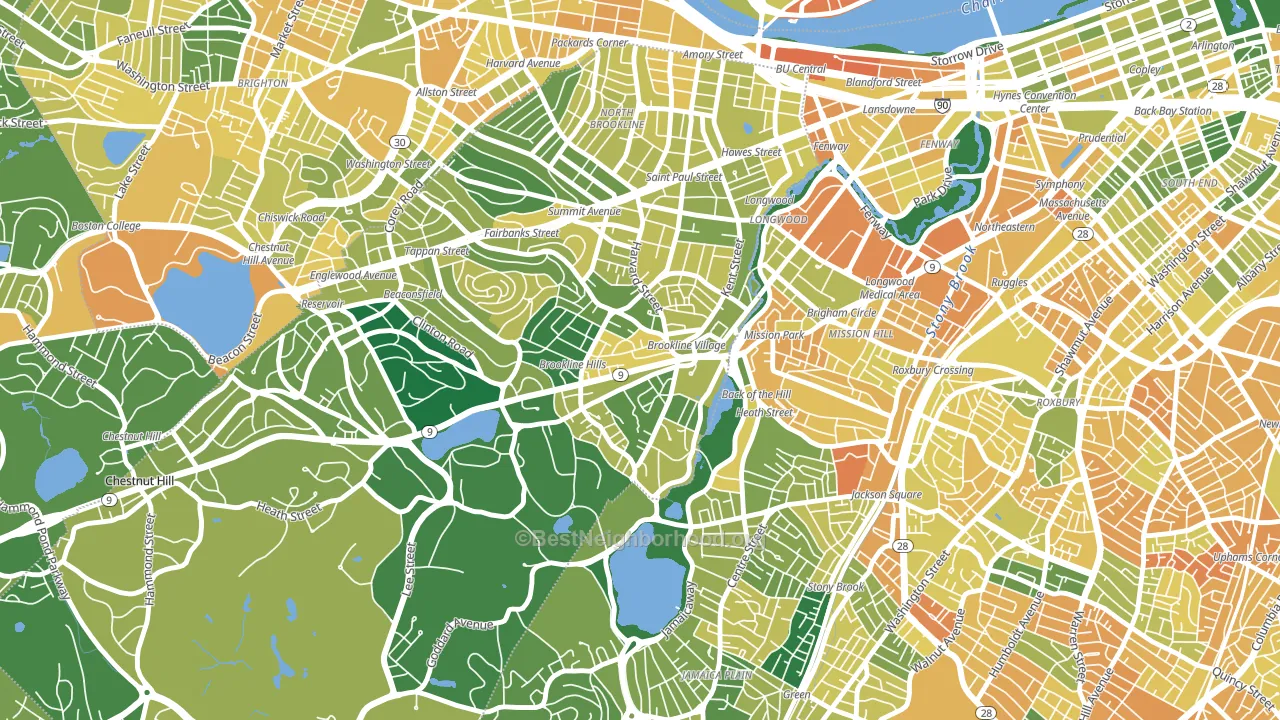 Brookline Village, Brookline, MA block-group voter-turnout map