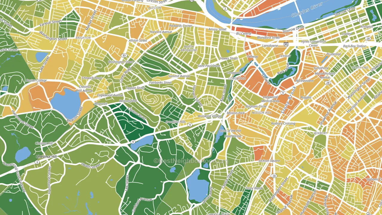 Brookline Village Commercial District, Brookline, MA block-group voter-turnout map