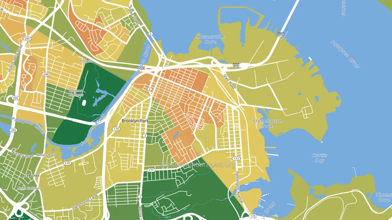 Brooklyn-Curtis Bay, Brooklyn, MD block-group voter-turnout map