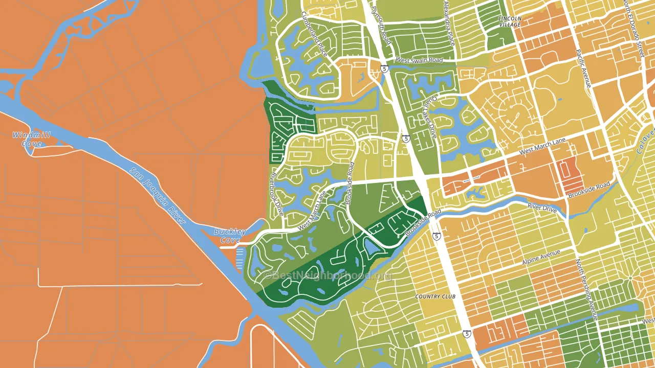 Brookside, Stockton, CA block-group voter-turnout map