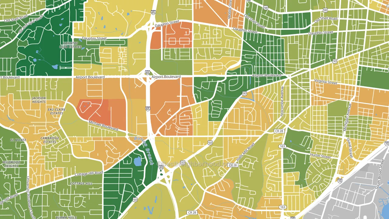 Brookwood, Mobile, AL block-group voter-turnout map