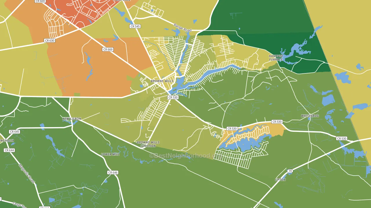 Browns Mills, NJ block-group voter-turnout map