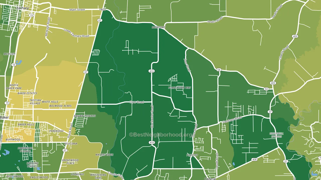 Brownsfield-Central, Baton Rouge, LA block-group voter-turnout map