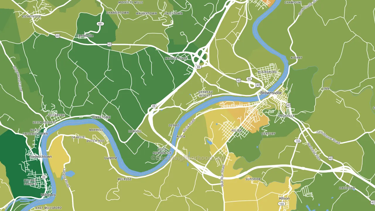 Brownsville, PA block-group voter-turnout map