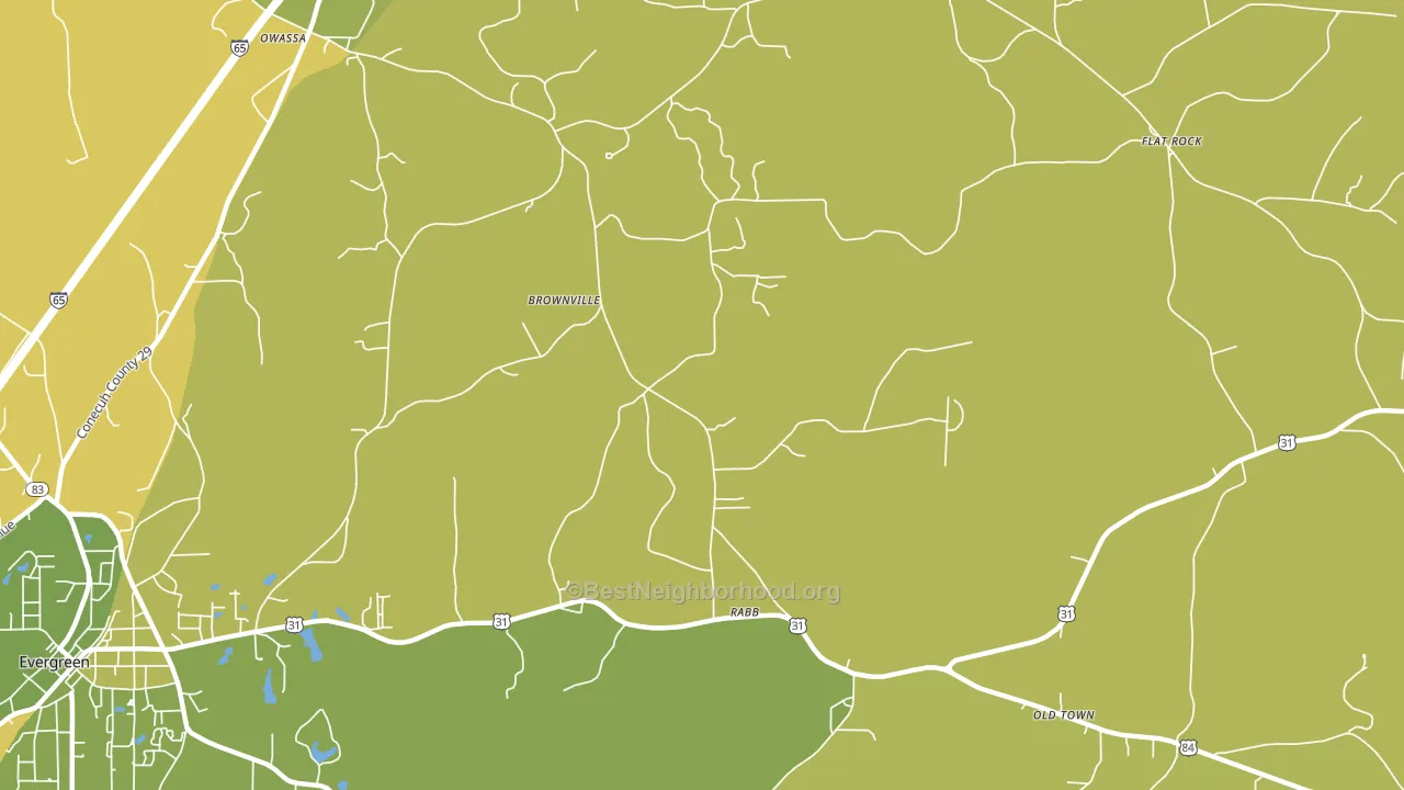 Brownville, AL block-group voter-turnout map