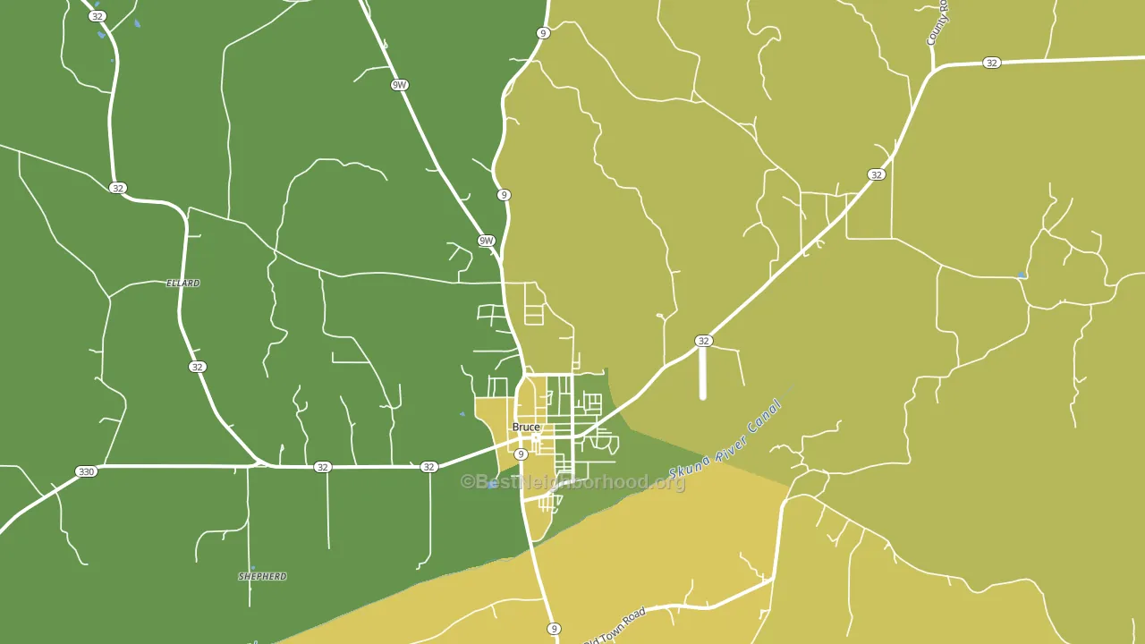 Bruce, MS block-group voter-turnout map