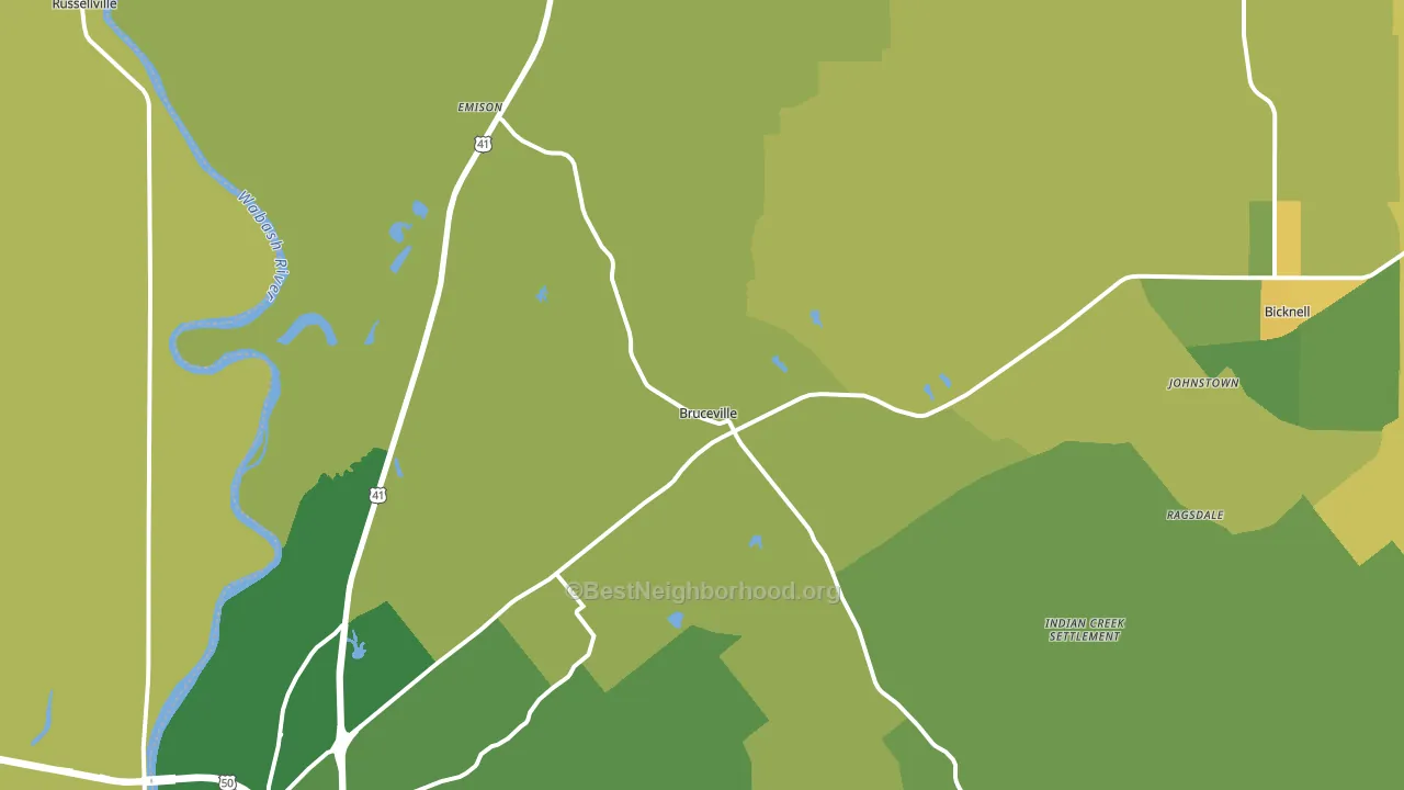 Bruceville, IN block-group voter-turnout map