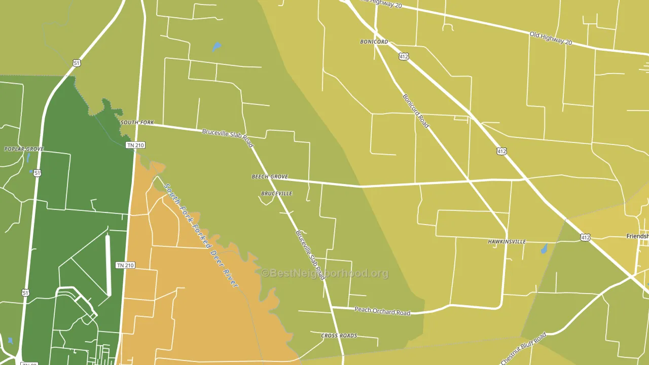 Bruceville, TN block-group voter-turnout map