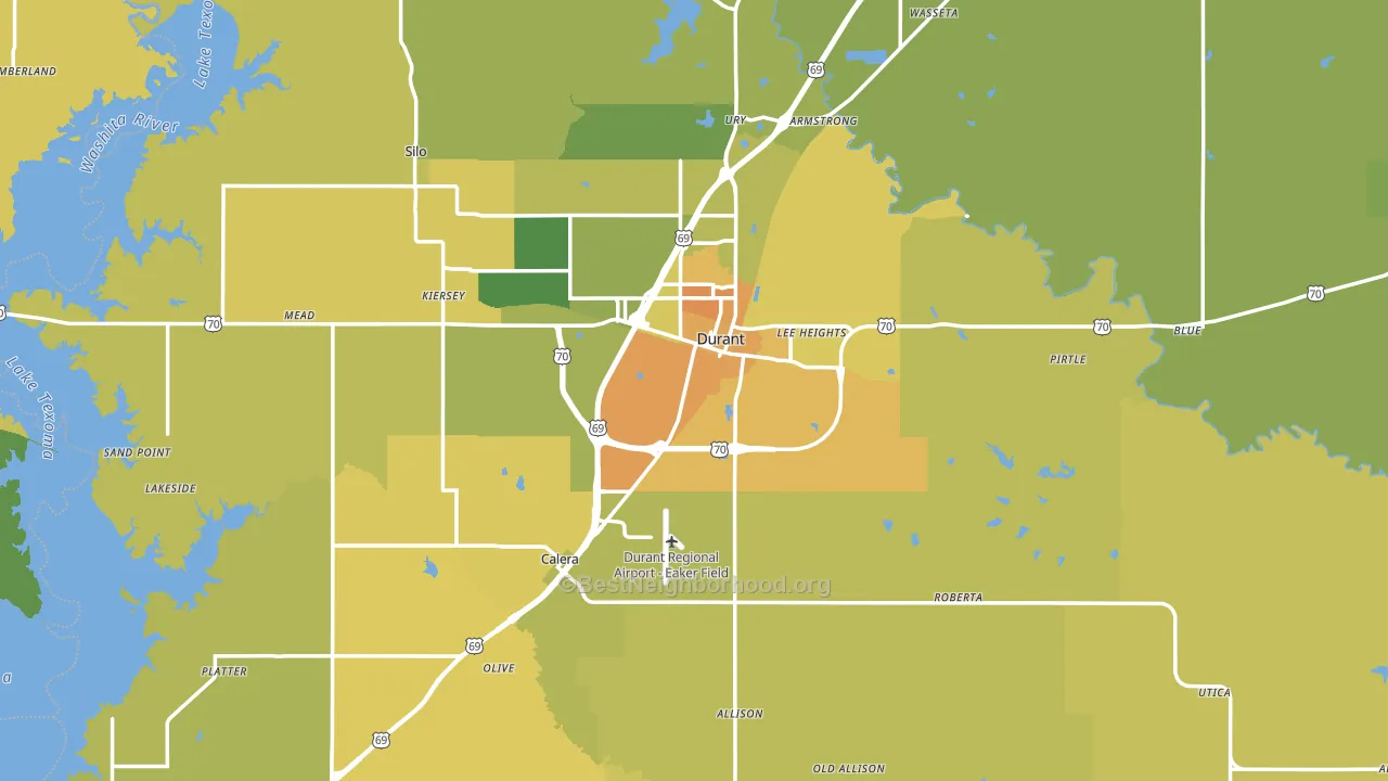 Bryan County, OK block-group voter-turnout map