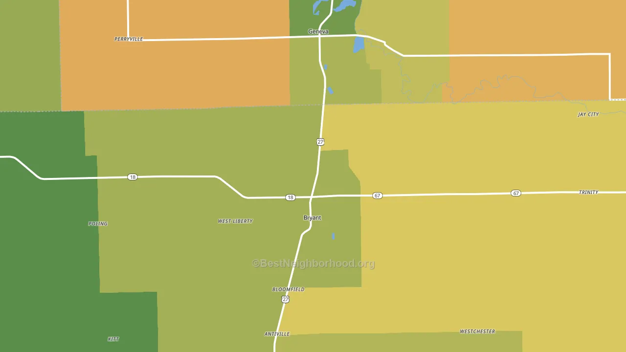 Bryant, IN block-group voter-turnout map