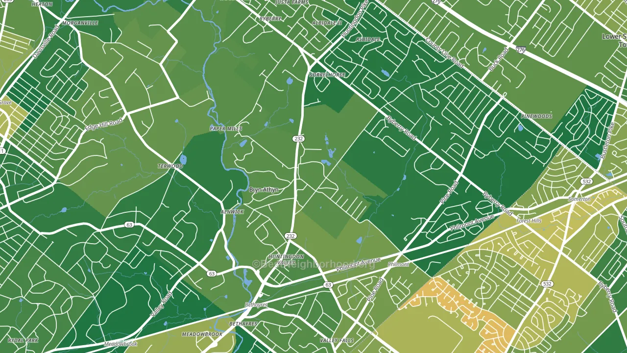 Bryn Athyn, PA block-group voter-turnout map