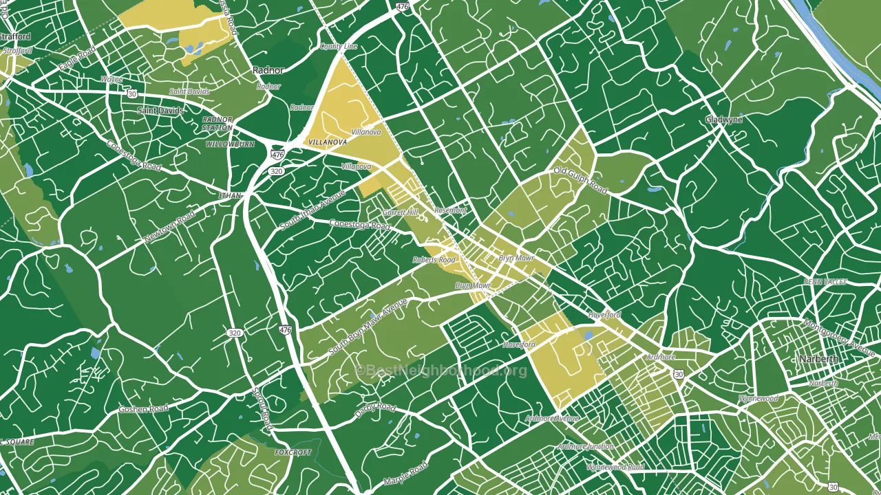 Bryn Mawr, PA block-group voter-turnout map