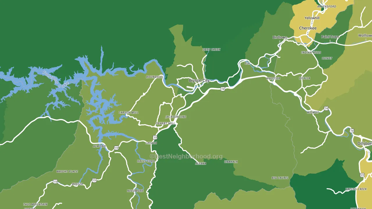 Bryson City, NC block-group voter-turnout map