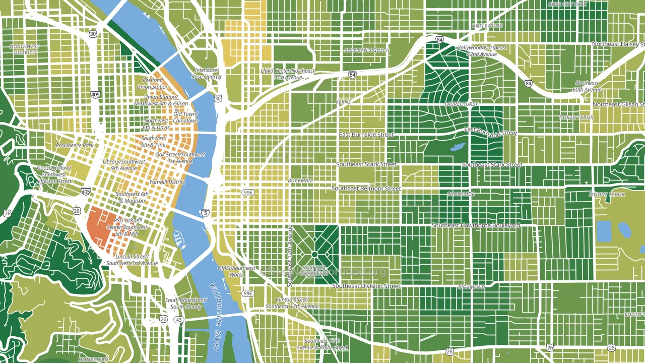 Buckman, Portland, OR block-group voter-turnout map