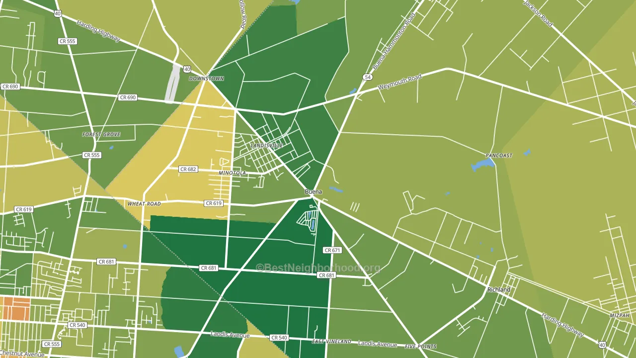 Buena, NJ block-group voter-turnout map
