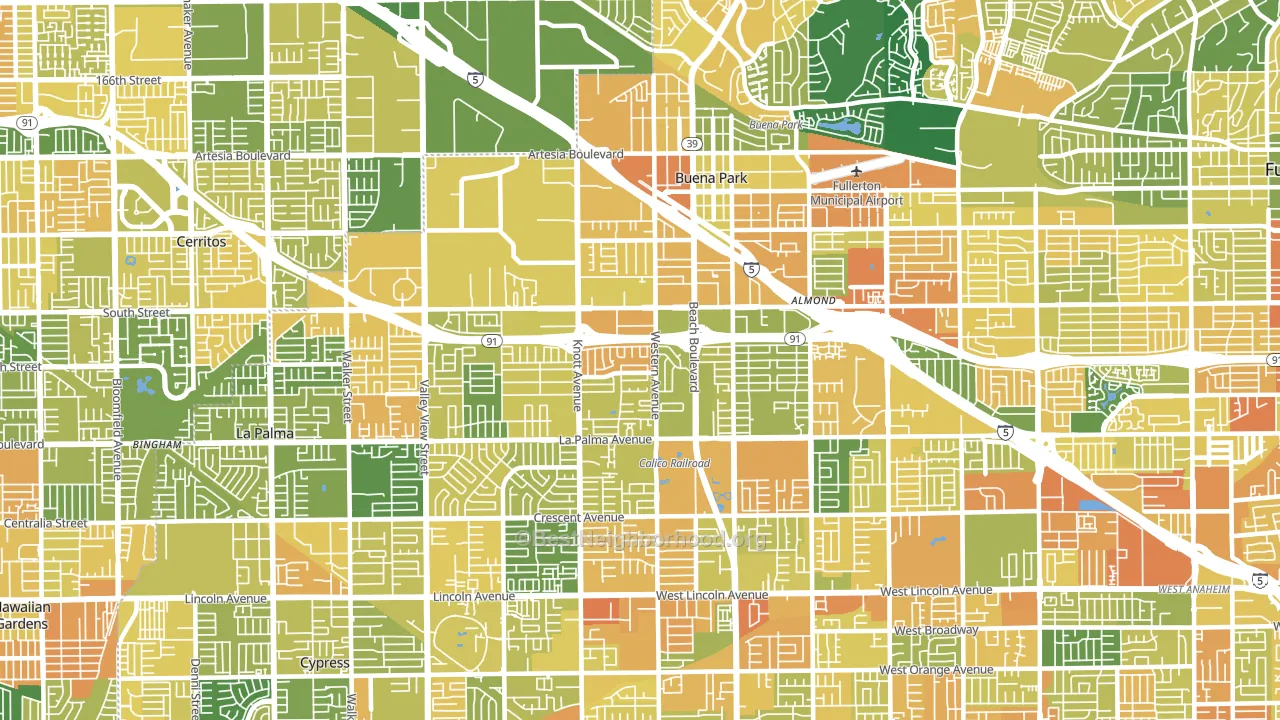 Buena Park, CA block-group voter-turnout map