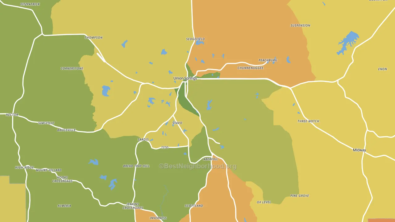 Bullock County, AL block-group voter-turnout map