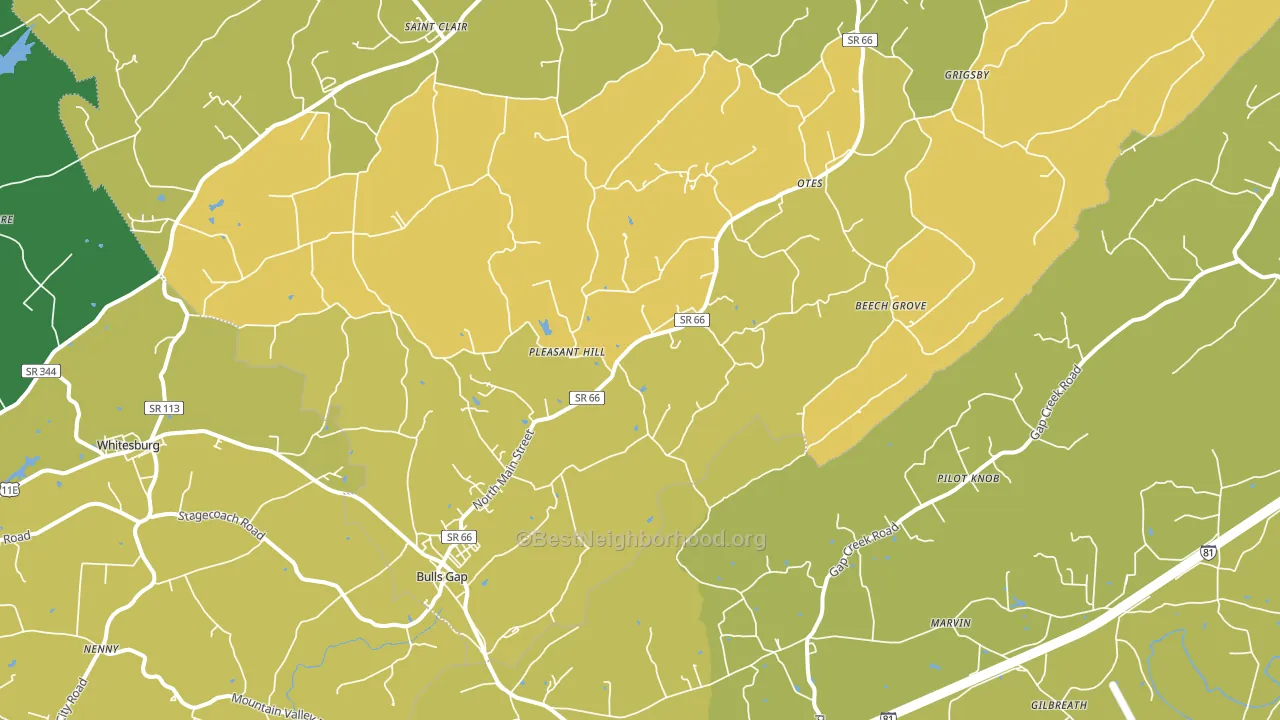 Bulls Gap, TN block-group voter-turnout map