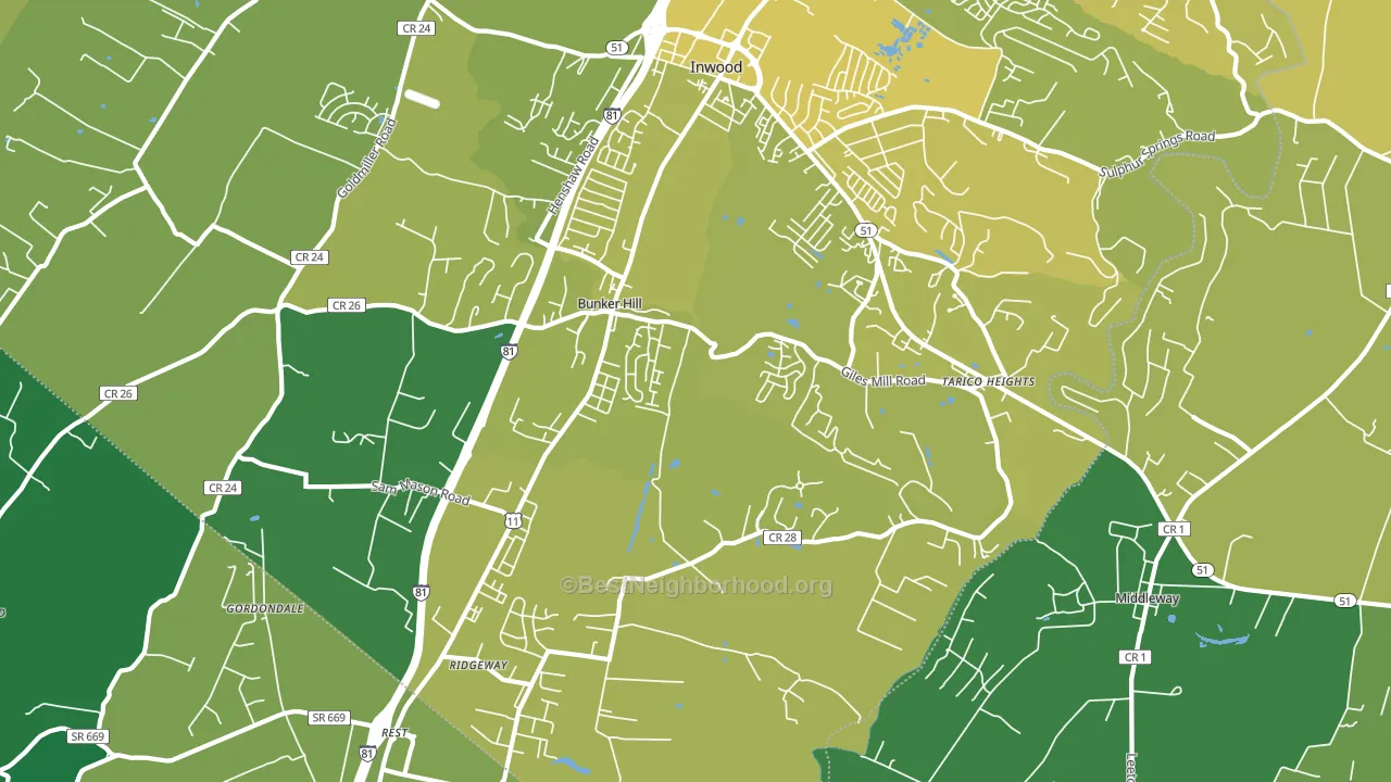 Bunker Hill, WV block-group voter-turnout map