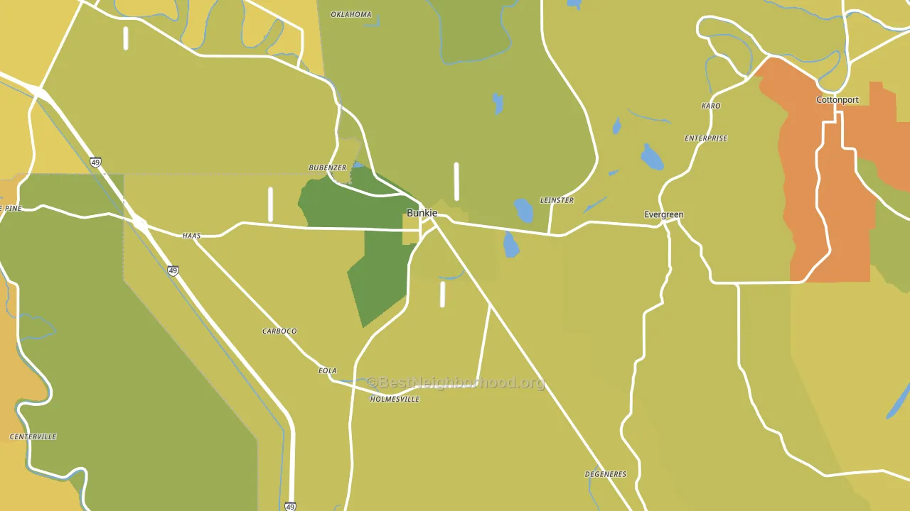 Bunkie, LA block-group voter-turnout map