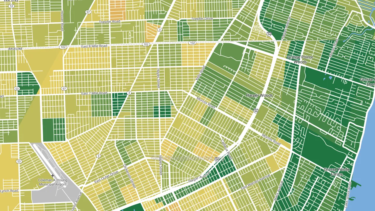 Burbank, Detroit, MI block-group voter-turnout map