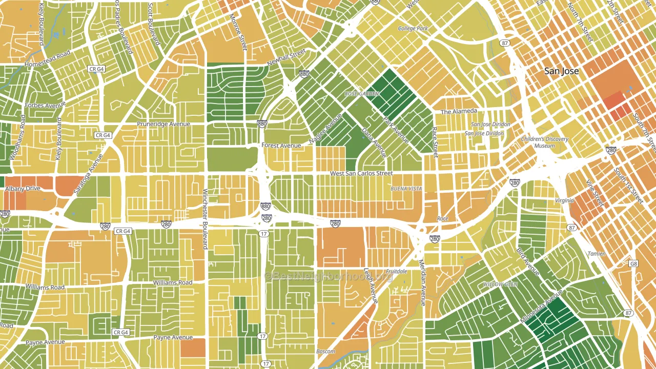 Burbank, San Jose, CA block-group voter-turnout map