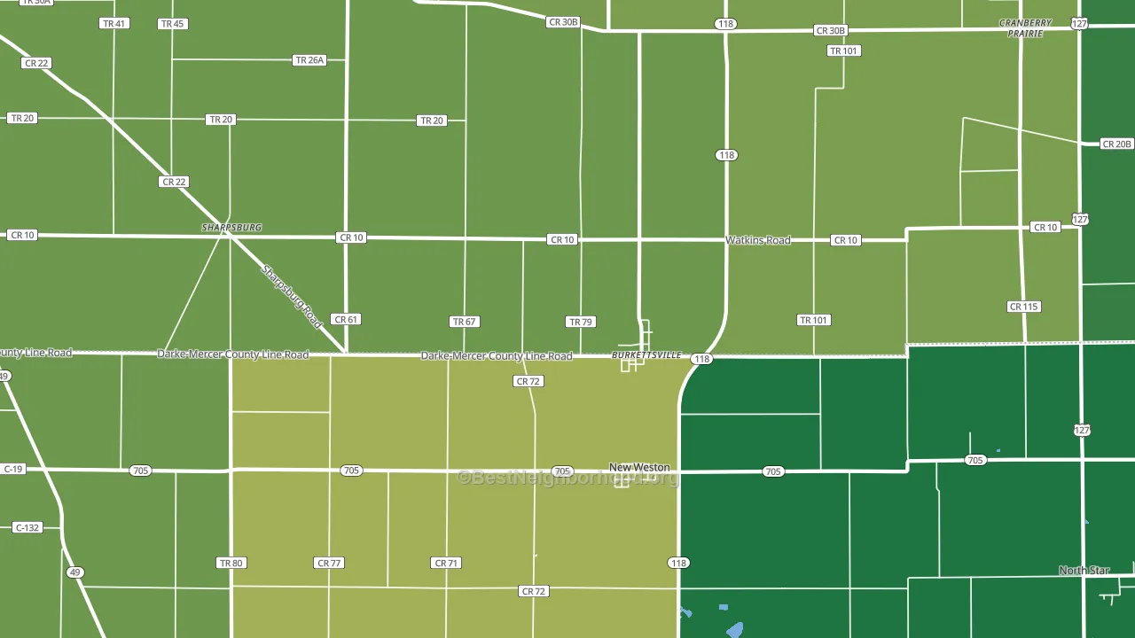 Burkettsville, OH block-group voter-turnout map