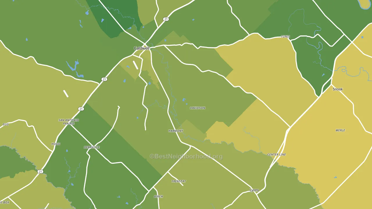 Burleson County, TX block-group voter-turnout map