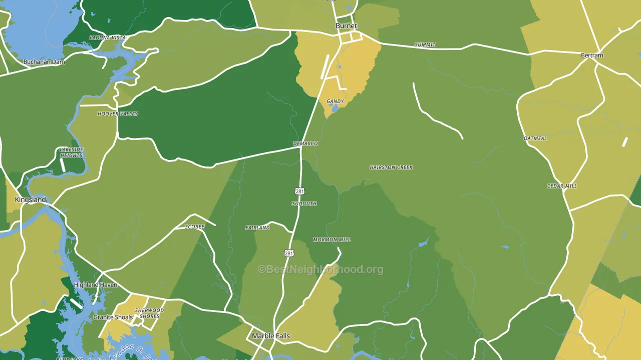 Burnet County, TX block-group voter-turnout map