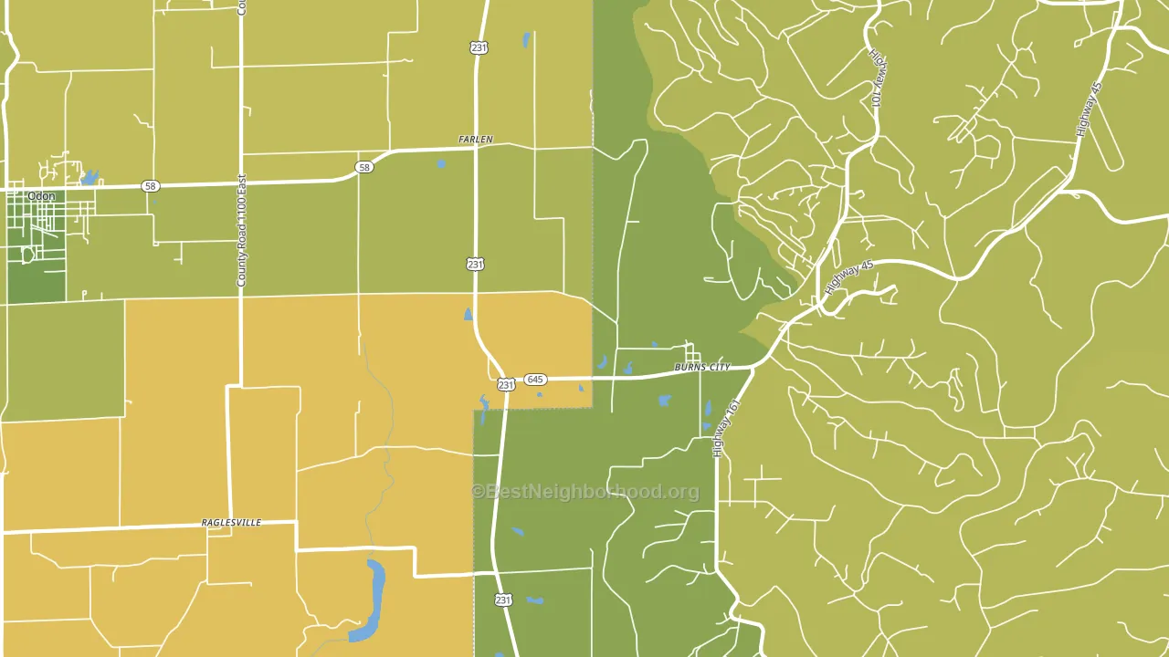 Burns City, IN block-group voter-turnout map
