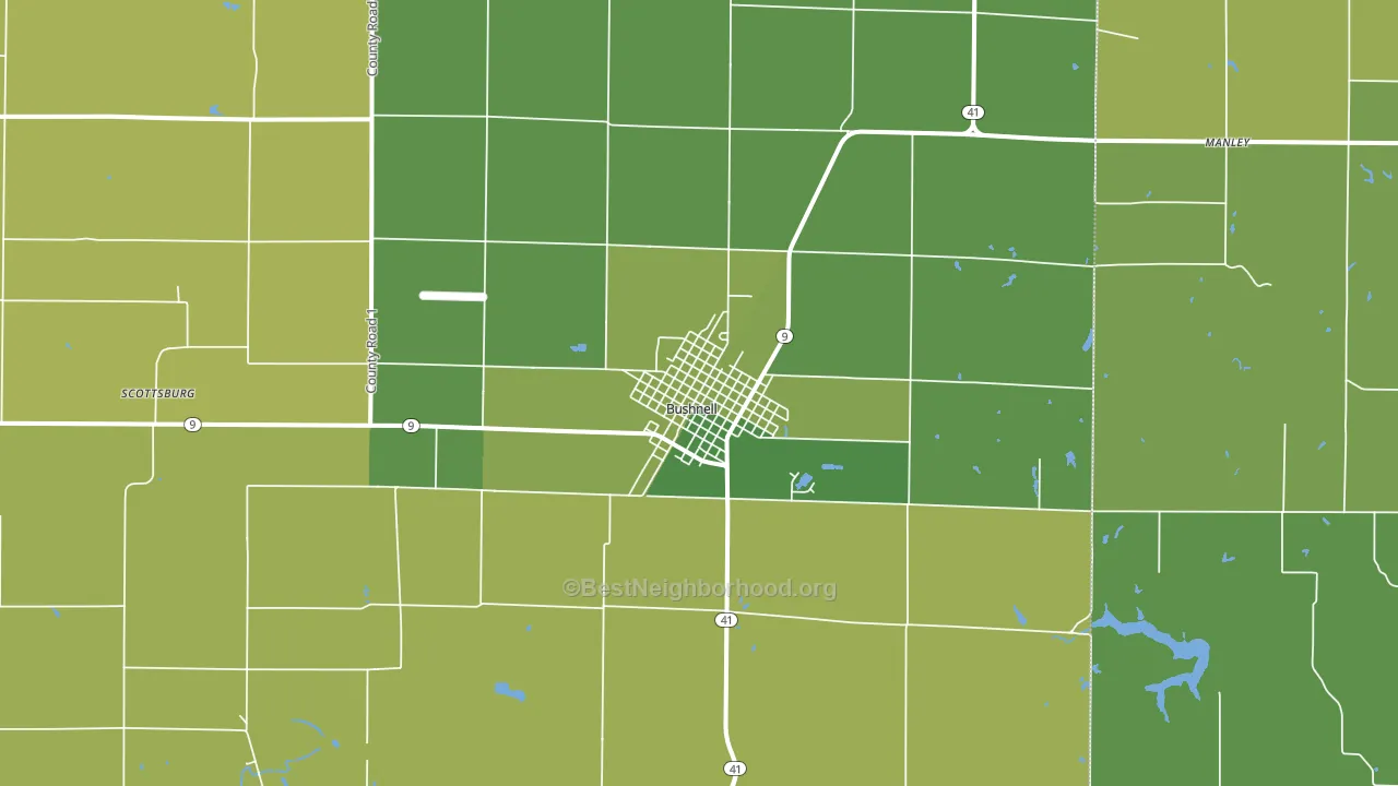 Bushnell, IL block-group voter-turnout map