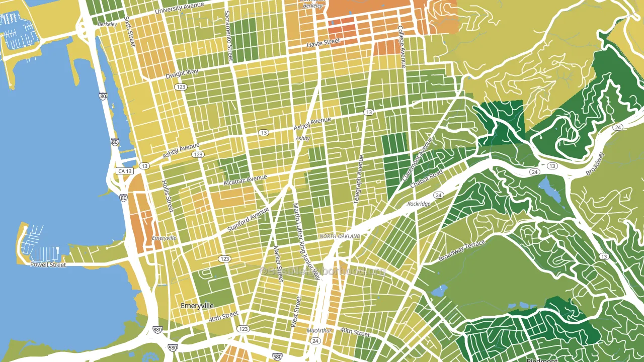 Bushrod, Oakland, CA block-group voter-turnout map