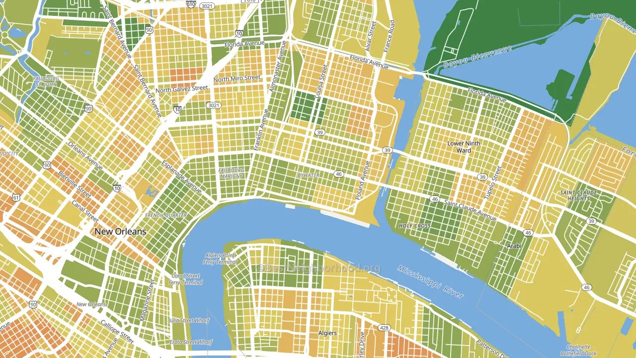 Bywater, New Orleans, LA block-group voter-turnout map
