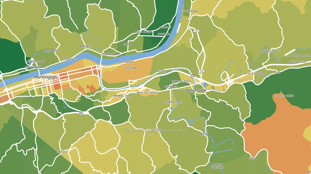 Cabell County, WV block-group voter-turnout map