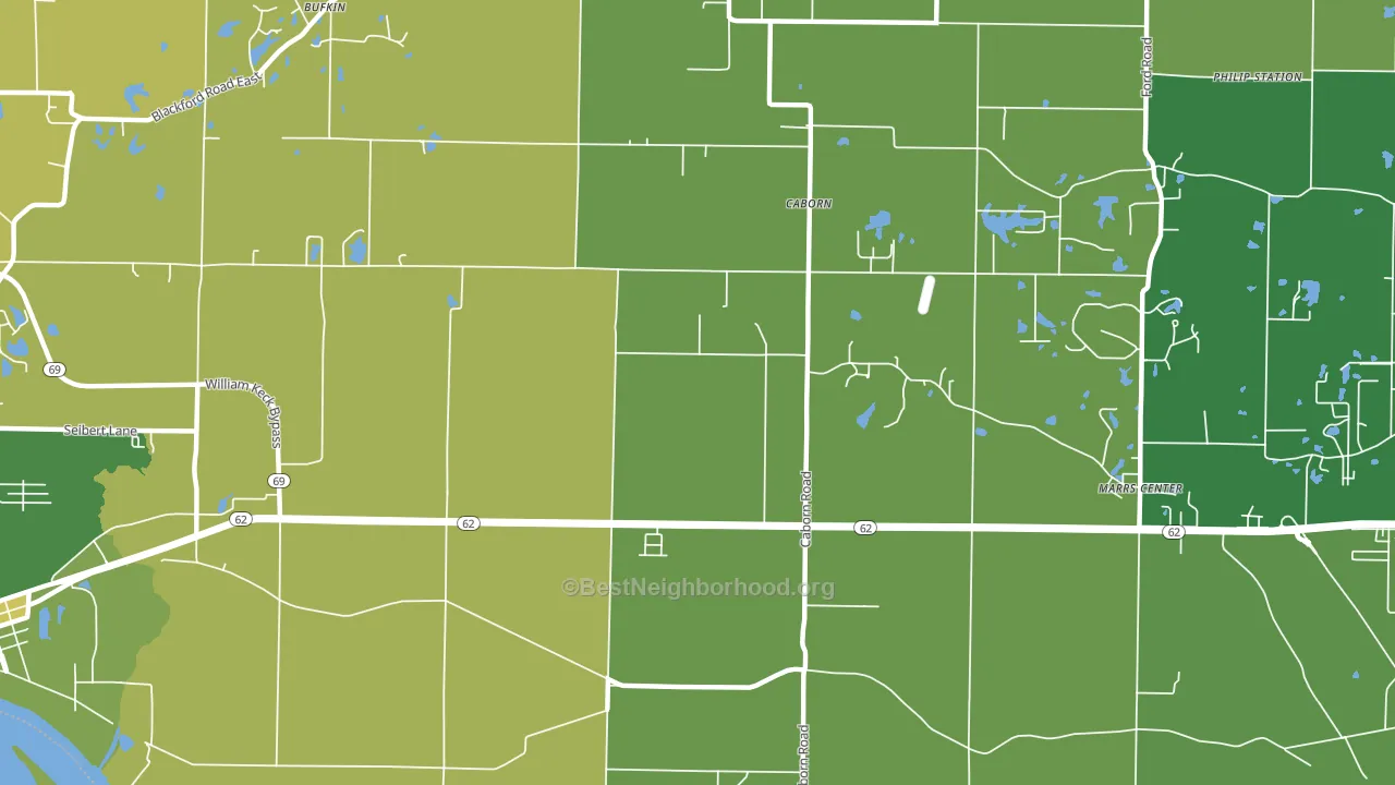 Caborn, IN block-group voter-turnout map