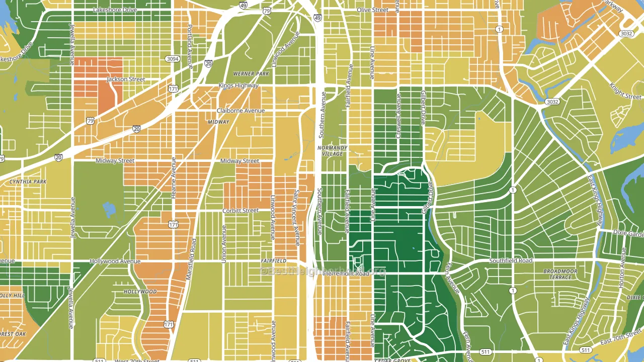 Caddo Heights-South Highlands, Shreveport, LA block-group voter-turnout map