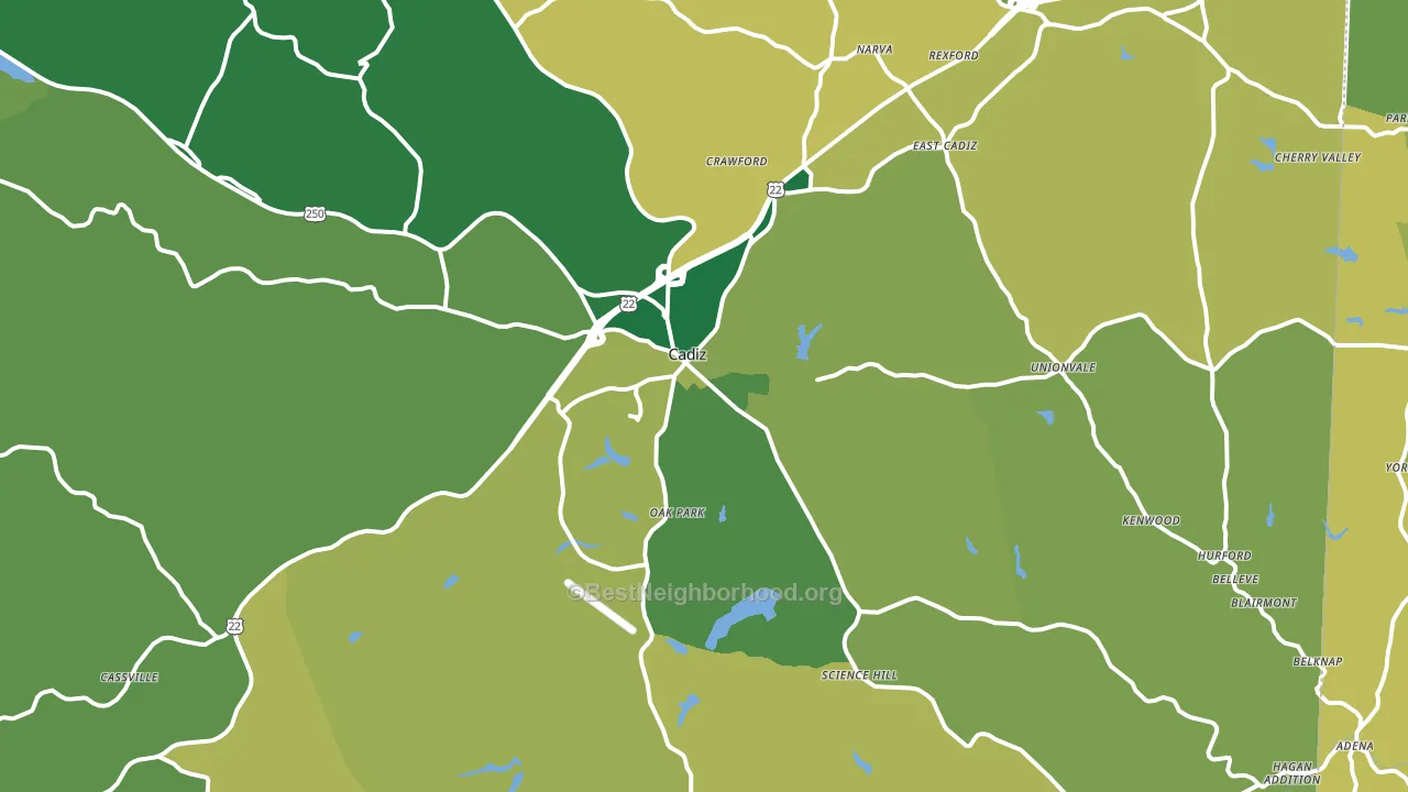 Cadiz, OH block-group voter-turnout map