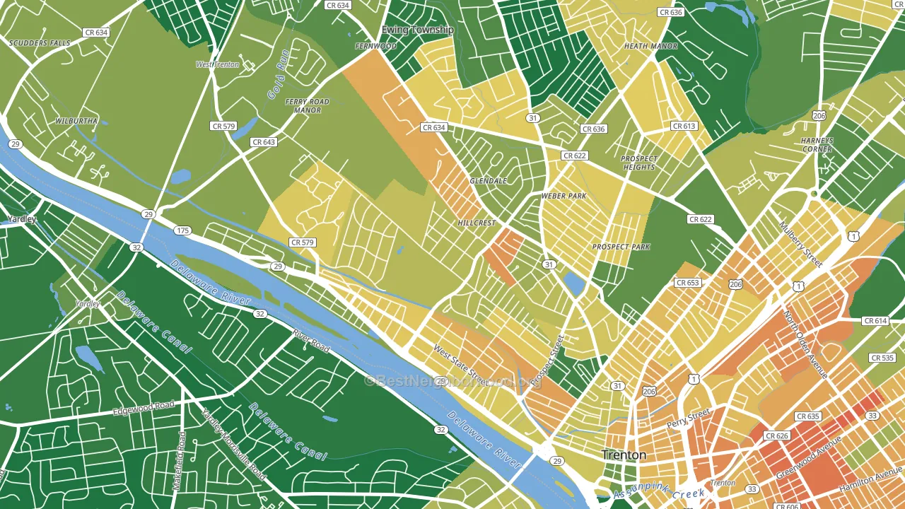 Cadwalader-Hillcrest, Trenton, NJ block-group voter-turnout map