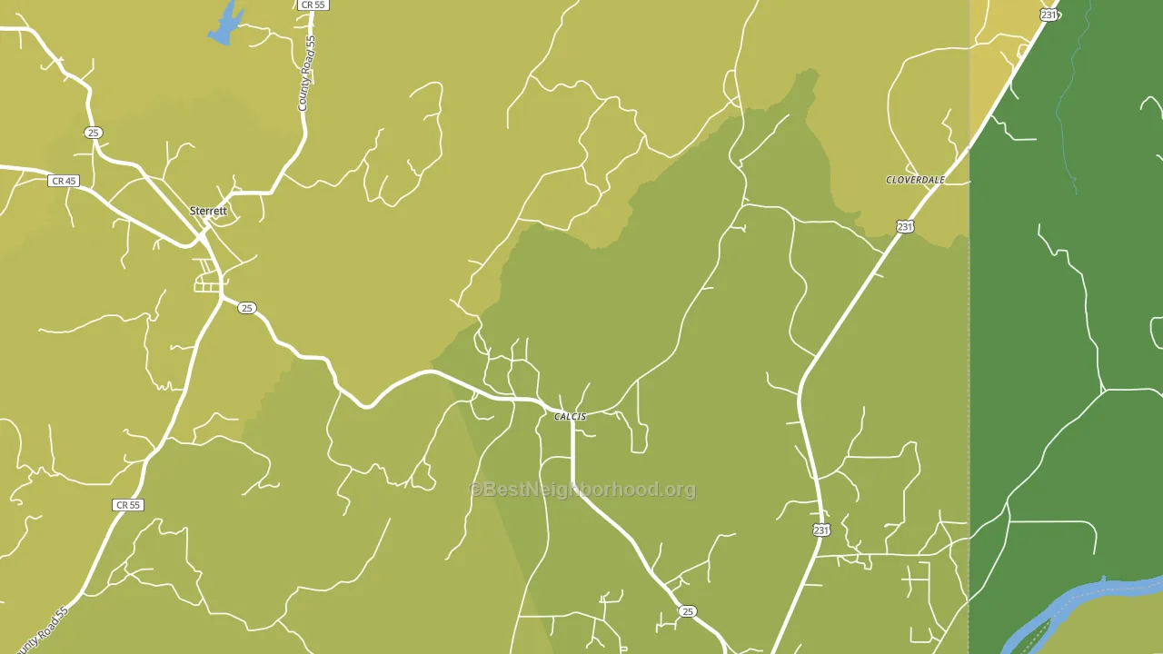 Calcis, AL block-group voter-turnout map