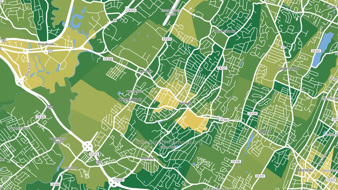 Caldwell, NJ block-group voter-turnout map