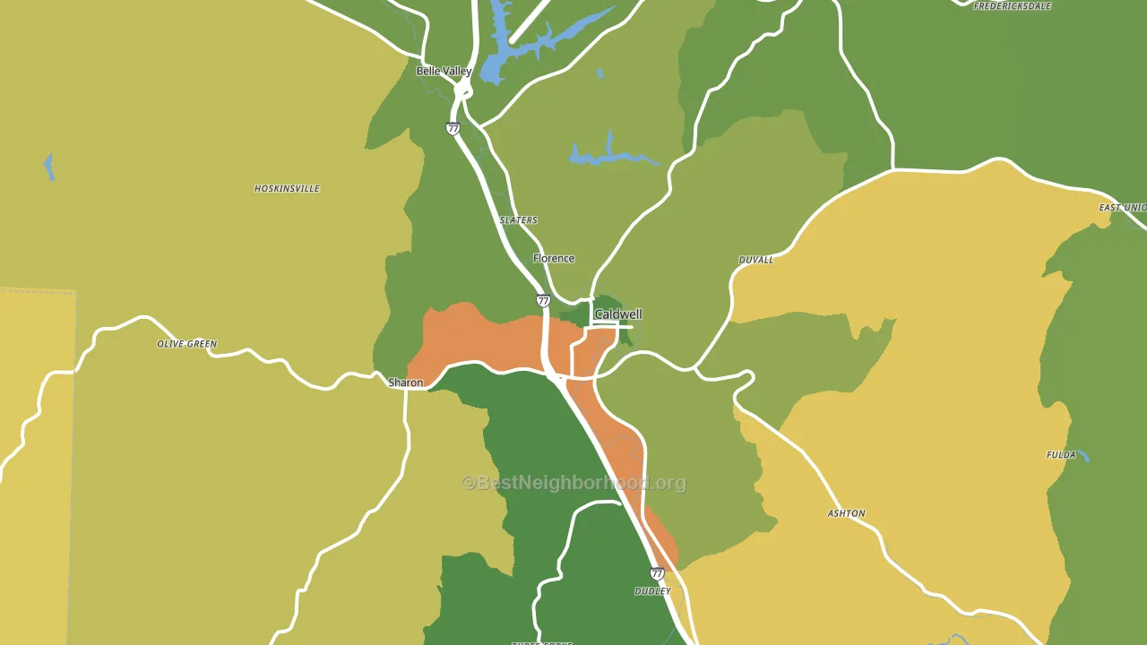 Caldwell, OH block-group voter-turnout map