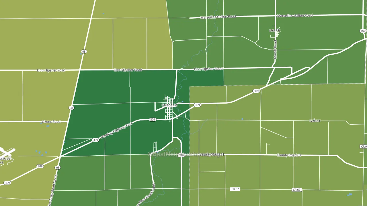 Caledonia, OH block-group voter-turnout map