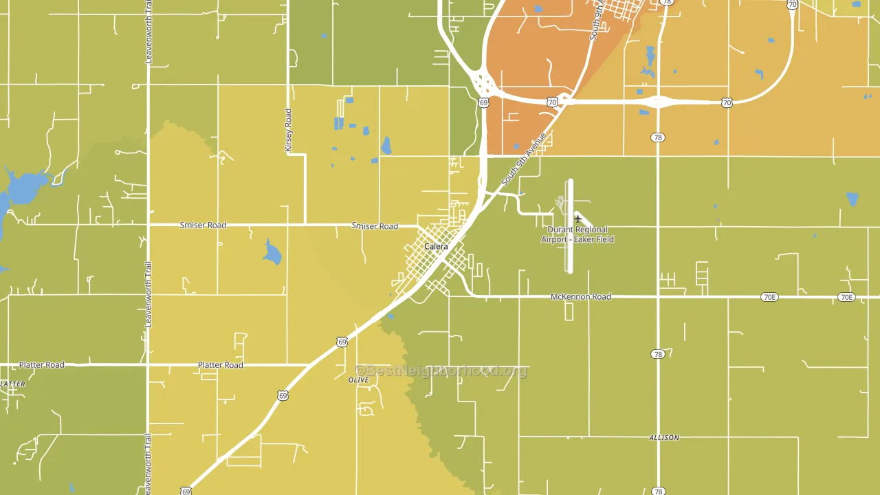 Calera, OK block-group voter-turnout map