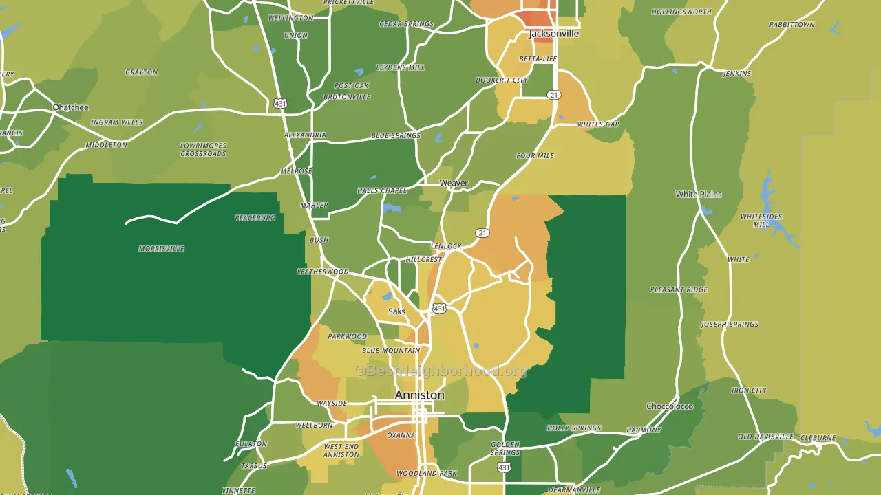Calhoun County, AL block-group voter-turnout map