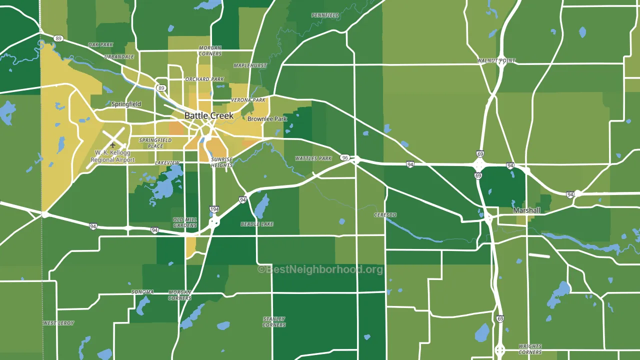Calhoun County, MI block-group voter-turnout map