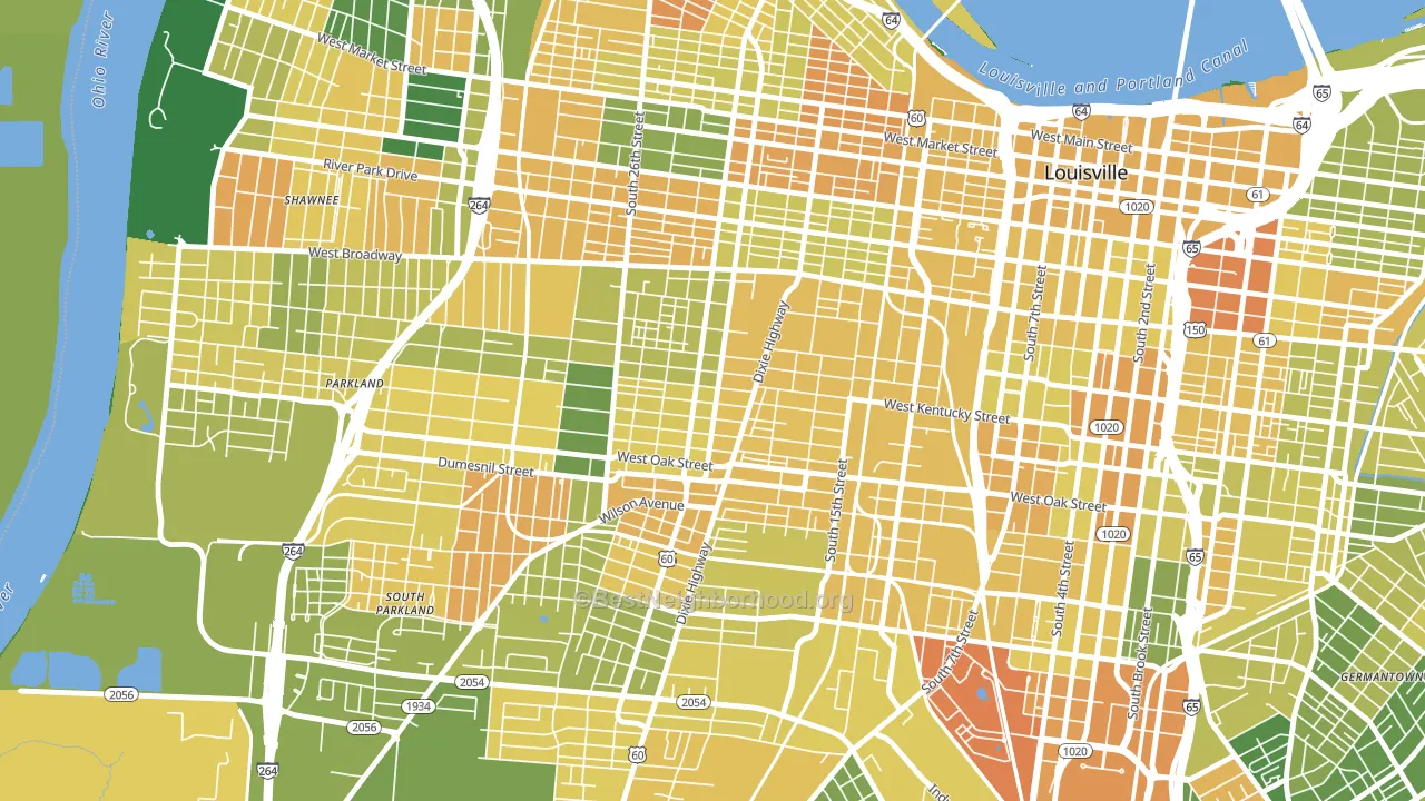 California, Louisville, KY block-group voter-turnout map
